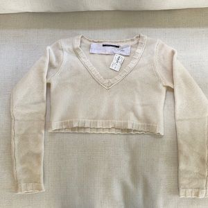 Brazeau Tricot Cropped V-neck Cashmere Sweater